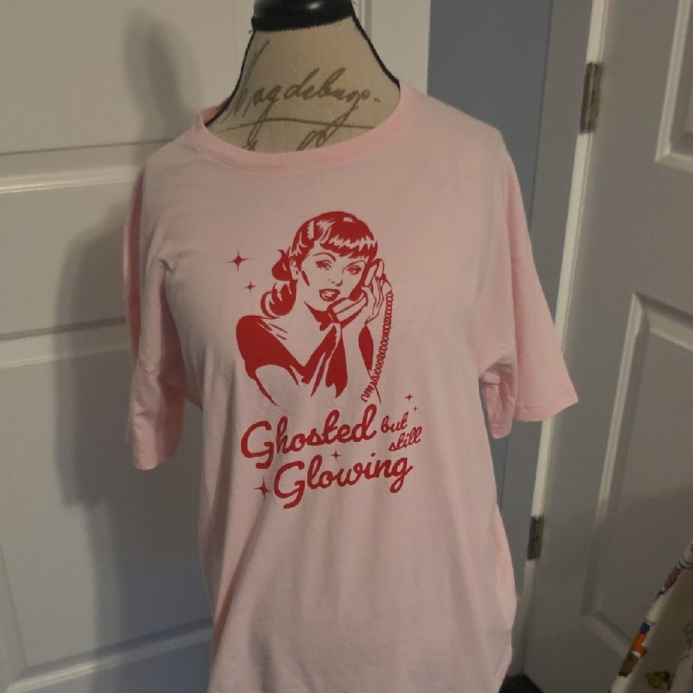 Ghosted But Still Glowing Pink Graphic Tee - Women